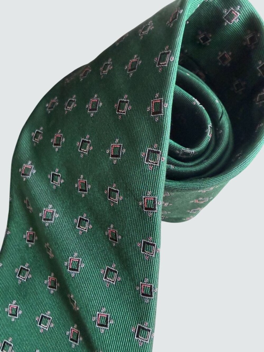 Luciano Barbera Green Silk Tie With Geometric Pattern Made In Italy